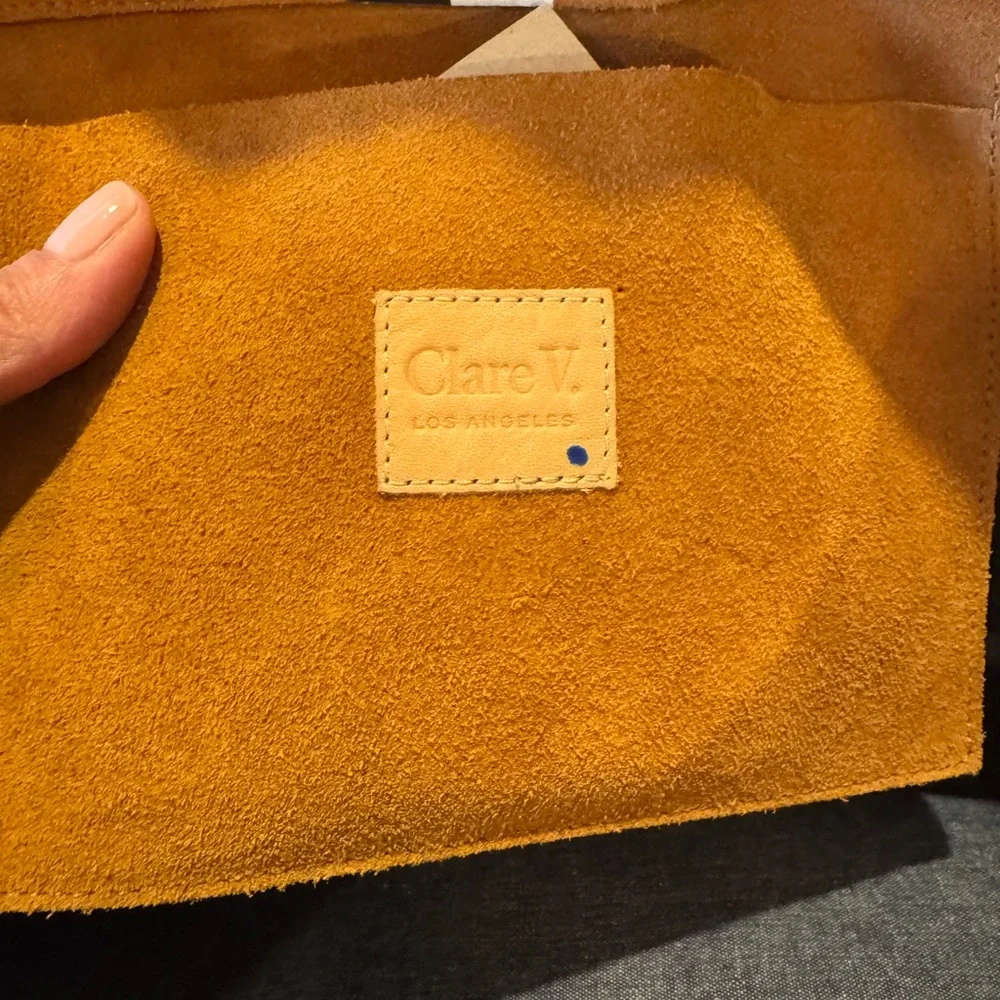 Elegant Tan Suede Satchel with Black and White Stripe - Picture 5 of 6